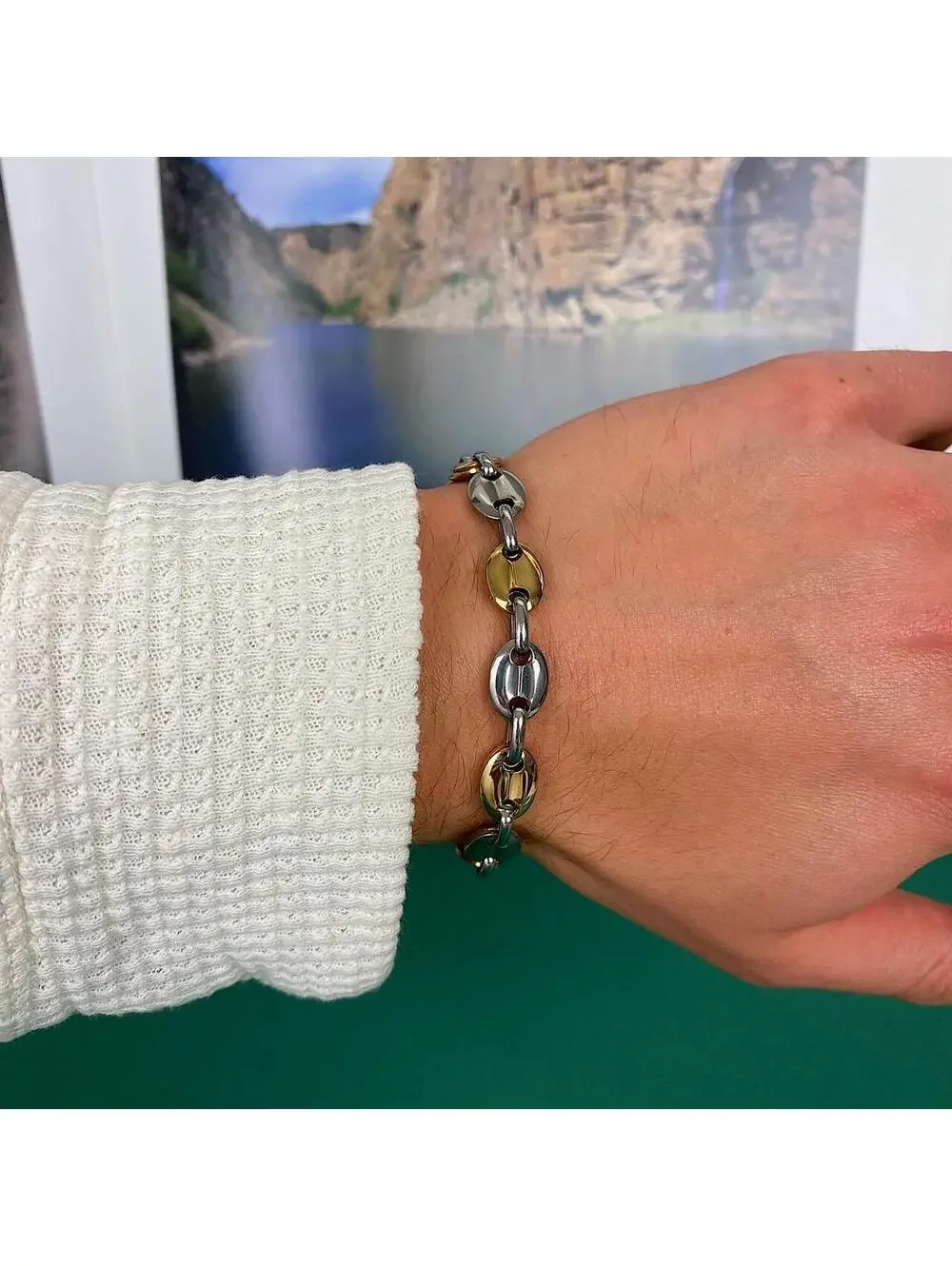 Y2k 2000s style Coffee Bean Stainless Steel Silver and Gold Bracelet. High